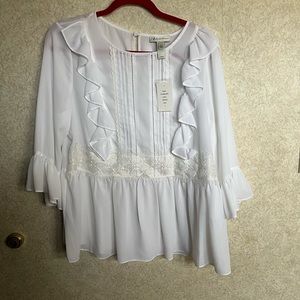 Neiman Marcus white blouse lace peplum NWT size XL